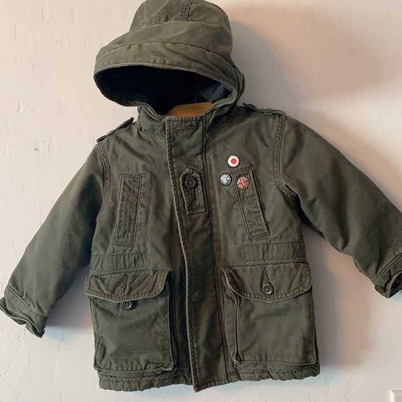 💚Baby Gap Toddler 2 years Khaki Army Green Hooded Denim Jacket w padding inside - Picture 13 of 15